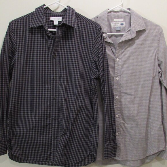 Calvin Klein/Old Navy Men's Dress Shirts Grays Checkered Both Small - Picture 1 of 16